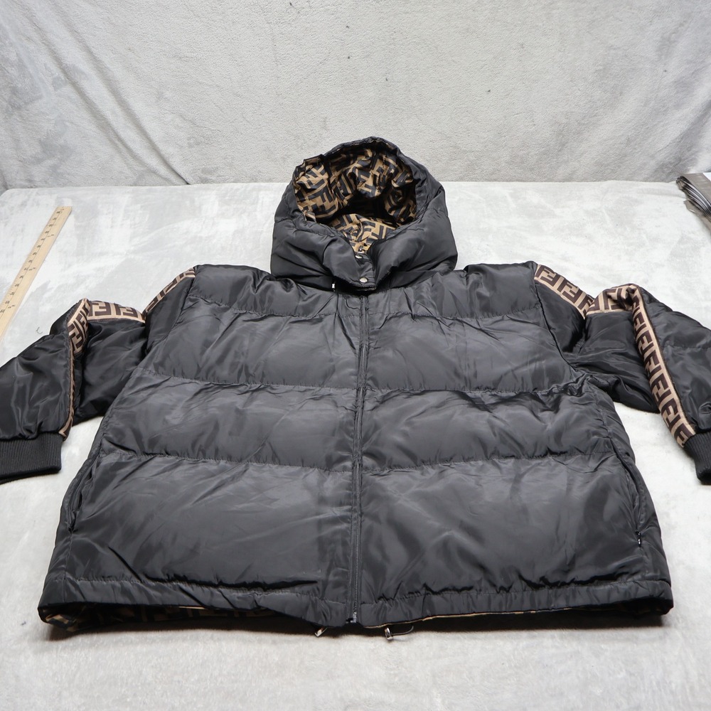 Fendi Jacket Mens Large Black Zucca Monogram Reversible Puffer Luxury Italy Made